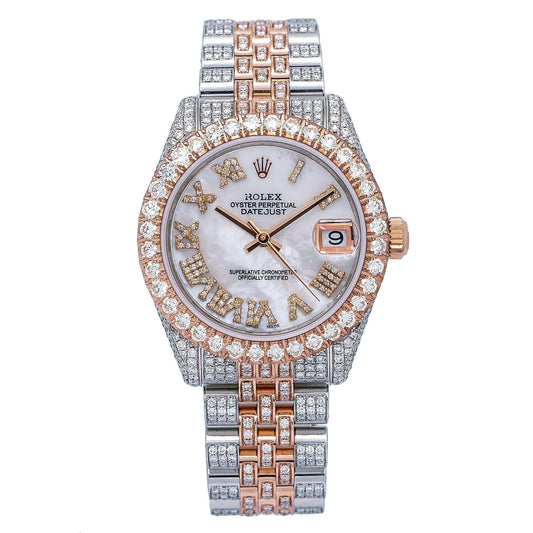Rolex Datejust 31MM 178241 Mother of Pearl Roman Diamond Dial Diamond Bezel Two Tone Rose Gold Full Diamond Jubilee Bracelet 9.25ct