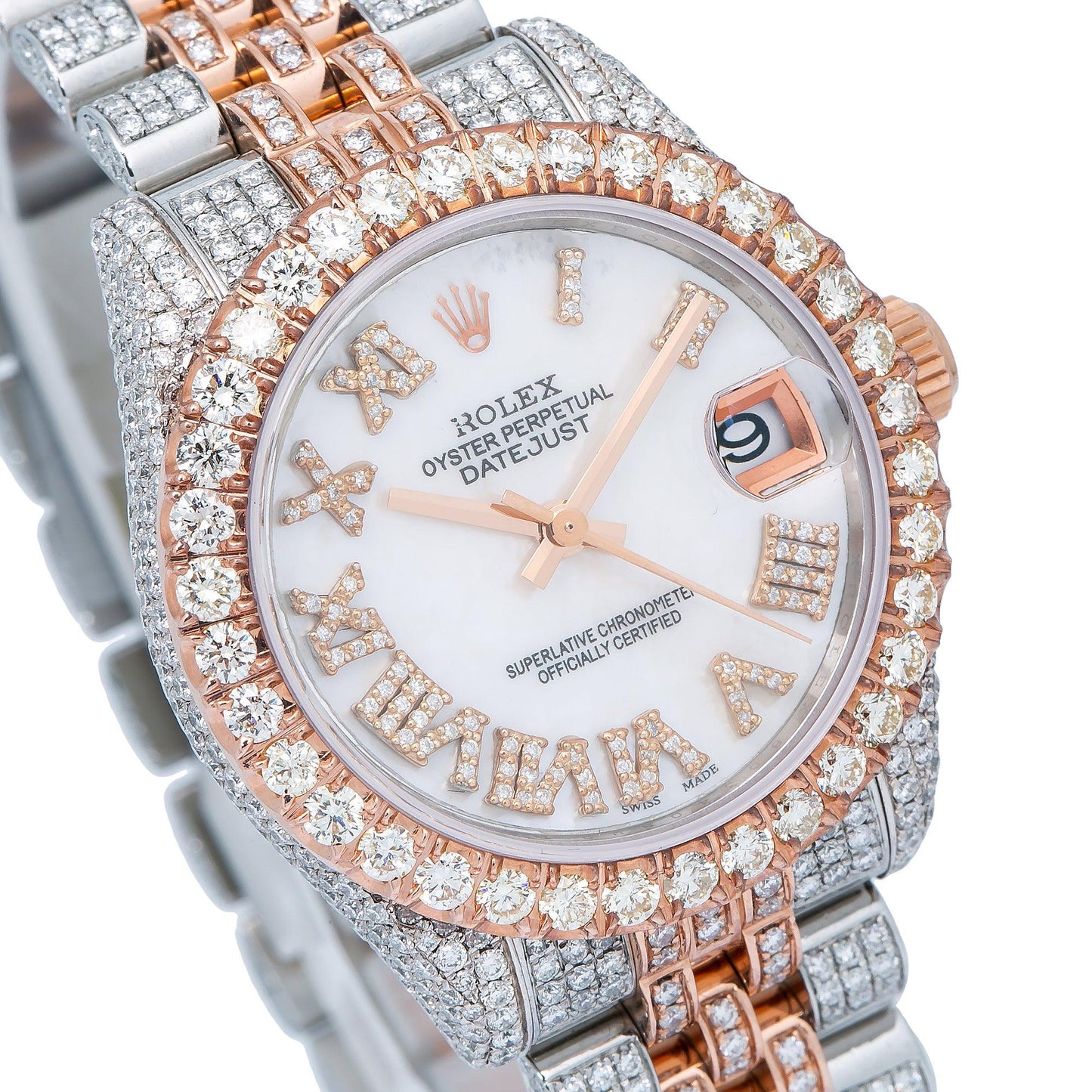 Rolex Datejust 31MM 178241 Mother of Pearl Roman Diamond Dial Diamond Bezel Two Tone Rose Gold Full Diamond Jubilee Bracelet 9.25ct