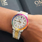 Rolex Datejust 36MM 16013 Diamond Paved Rainbow Hour Dial Rainbow Gemstone Bezel Two Tone Yellow Gold Full Diamond Jubilee Bracelet