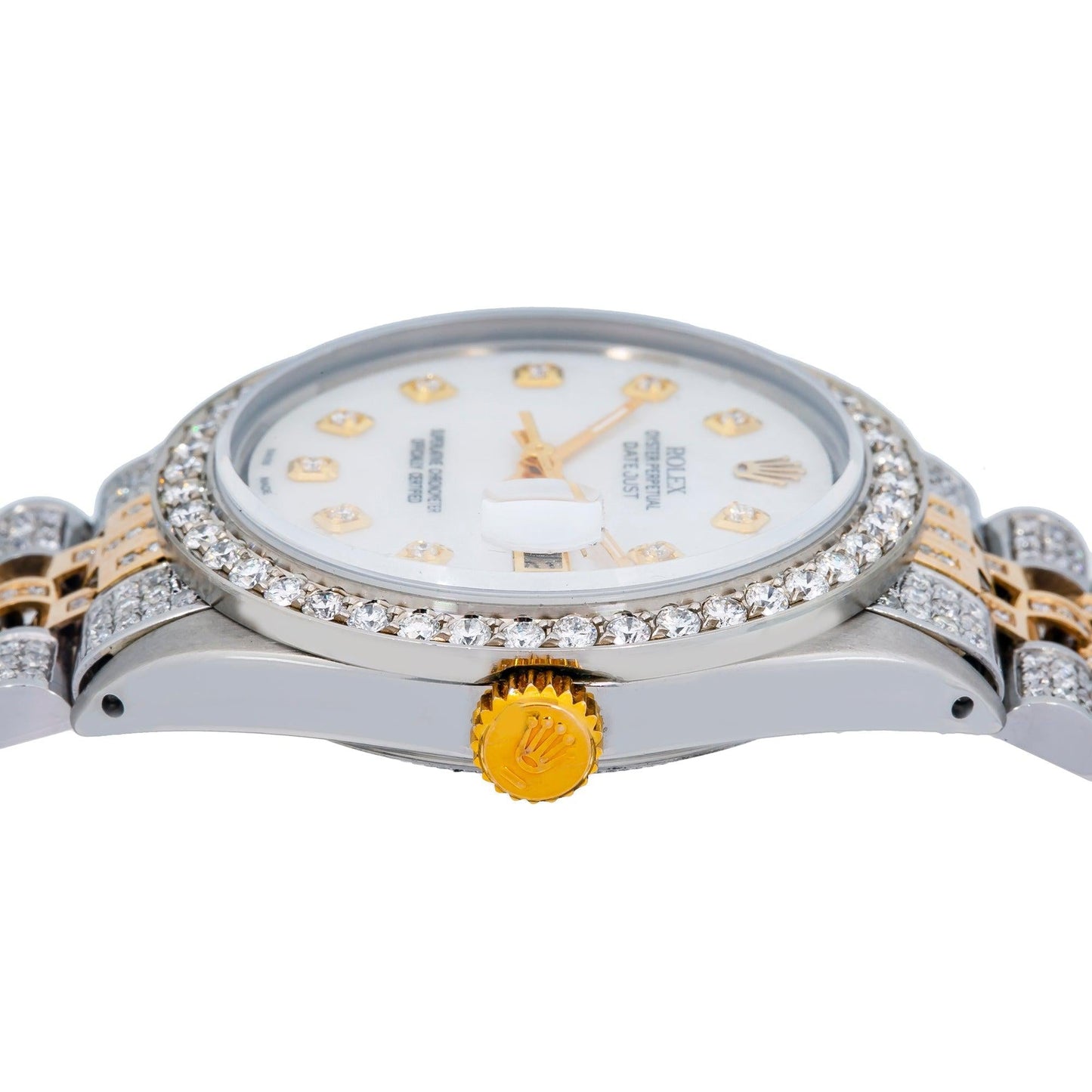 Rolex Datejust 36MM 1601 Mother of Pearl Diamond Dial Diamond Bezel Two Tone Yellow Gold Full Diamond Jubilee Bracelet