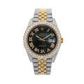 Rolex Datejust 41MM 126333 Black Mother of Pearl Roman Diamond Dial Diamond Bezel Two Tone Yellow Gold Full Diamond Jubilee Bracelet