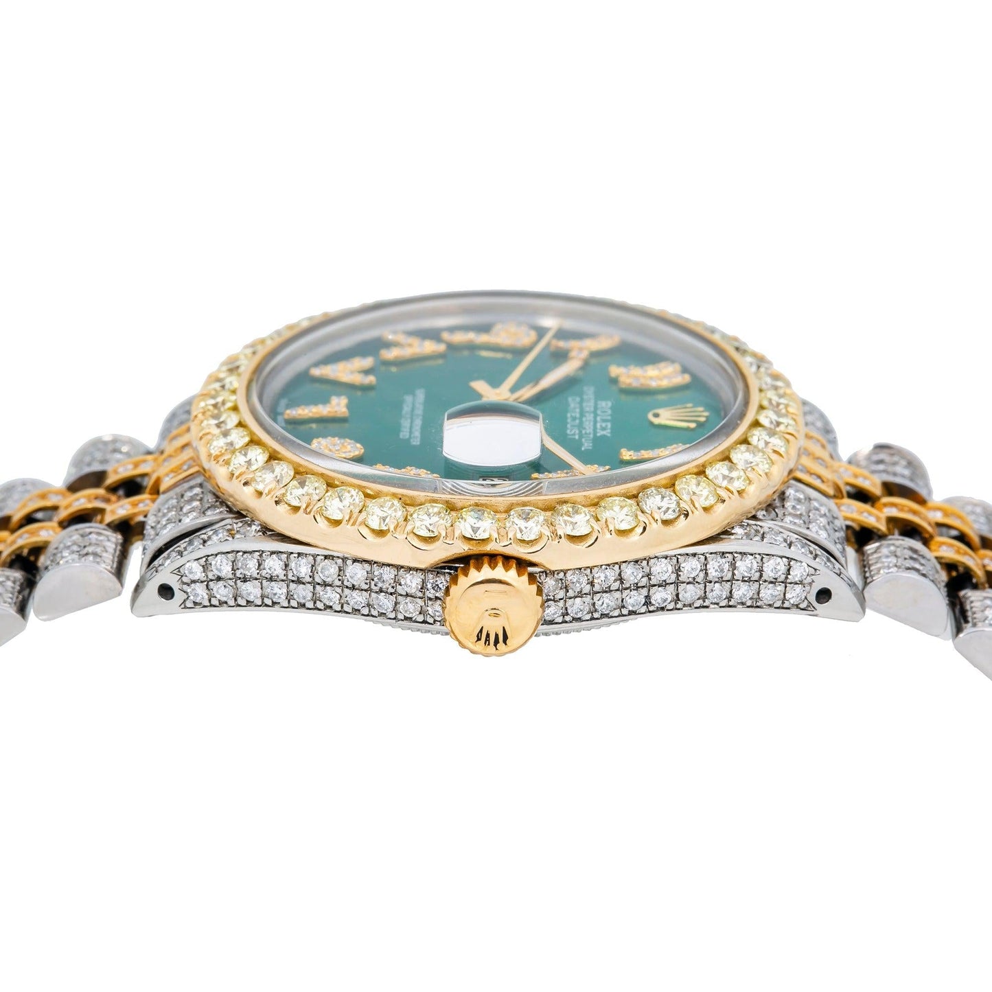 Rolex Datejust 36MM 1601 Green Eastern Arabic Diamond Dial Diamond Bezel Two Tone Yellow Gold Full Diamond Jubilee Bracelet 8.25ct