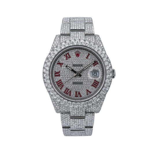 Rolex Datejust 41MM 116300 Diamond Paved Pink Roman Dial Diamond Bezel Stainless Steel Full Diamond Oyster Bracelet 19.75ct
