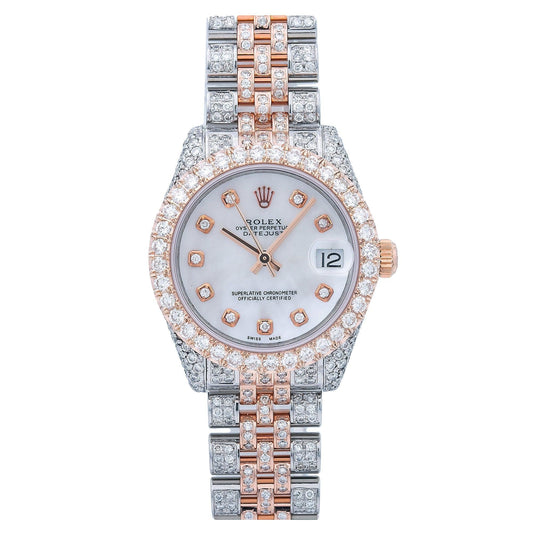 Rolex Datejust 31MM 178271 Mother of Pearl Diamond Dial Diamond Bezel Two Tone Rose Gold Full Diamond Jubilee Bracelet 11.25ct