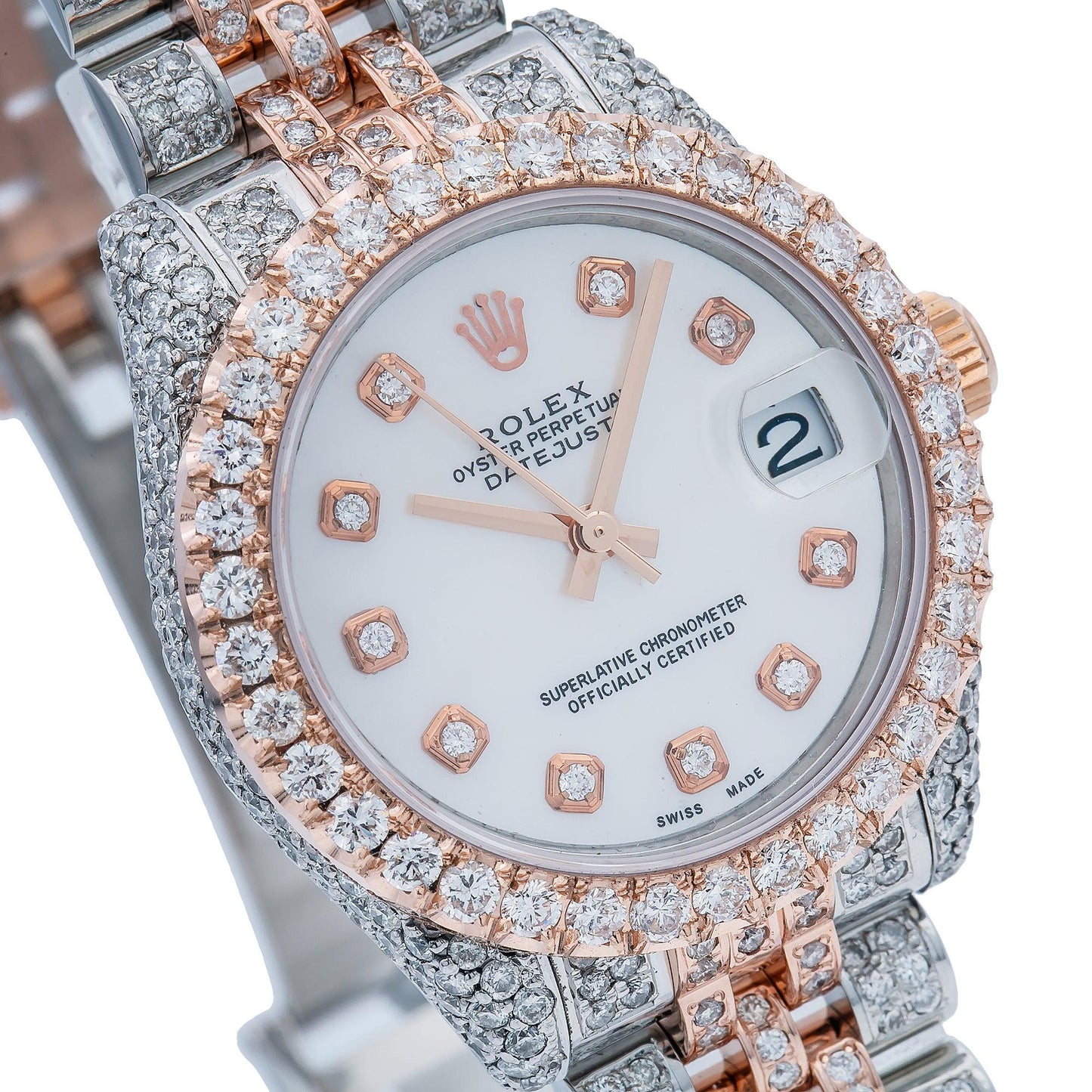 Rolex Datejust 31MM 178271 Mother of Pearl Diamond Dial Diamond Bezel Two Tone Rose Gold Full Diamond Jubilee Bracelet 11.25ct