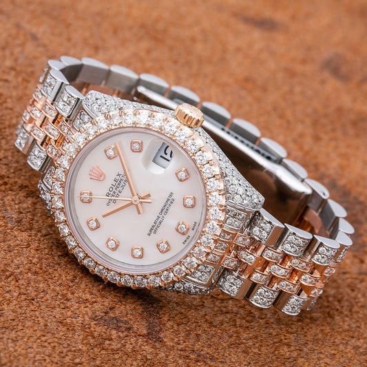 Rolex Datejust 31MM 178271 Mother of Pearl Diamond Dial Diamond Bezel Two Tone Rose Gold Full Diamond Jubilee Bracelet 11.25ct