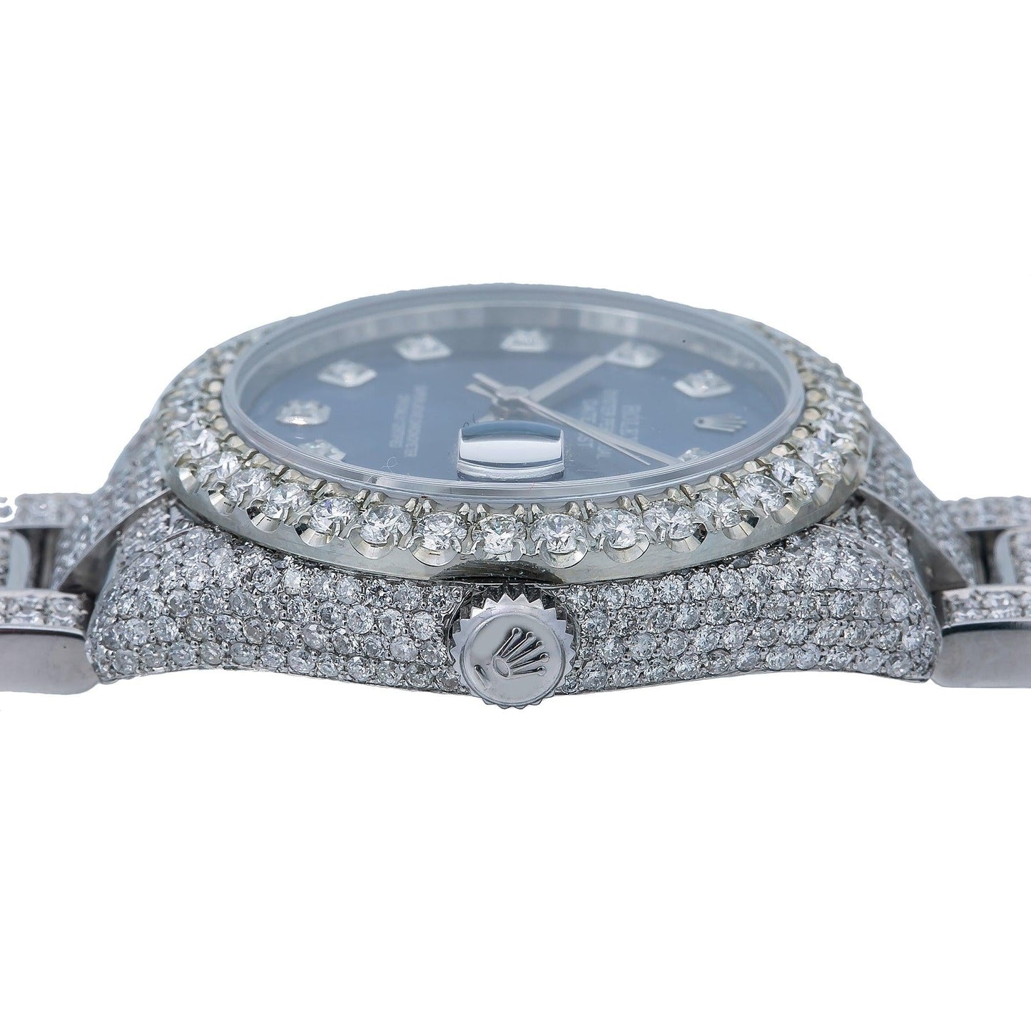 Rolex Datejust 31MM 178240 Blue Diamond Dial Diamond Bezel Stainless Steel Full Diamond Oyster Bracelet 10.25ct