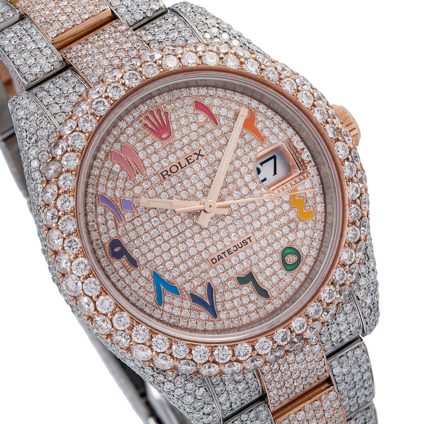 Rolex Datejust 41MM 126331 Diamond Paved Rainbow Eastern Arabic Dial Diamond Bezel Two Tone Rose Gold Full Diamond Jubilee Bracelet