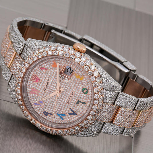 Rolex Datejust 41MM 126331 Diamond Paved Rainbow Eastern Arabic Dial Diamond Bezel Two Tone Rose Gold Full Diamond Jubilee Bracelet