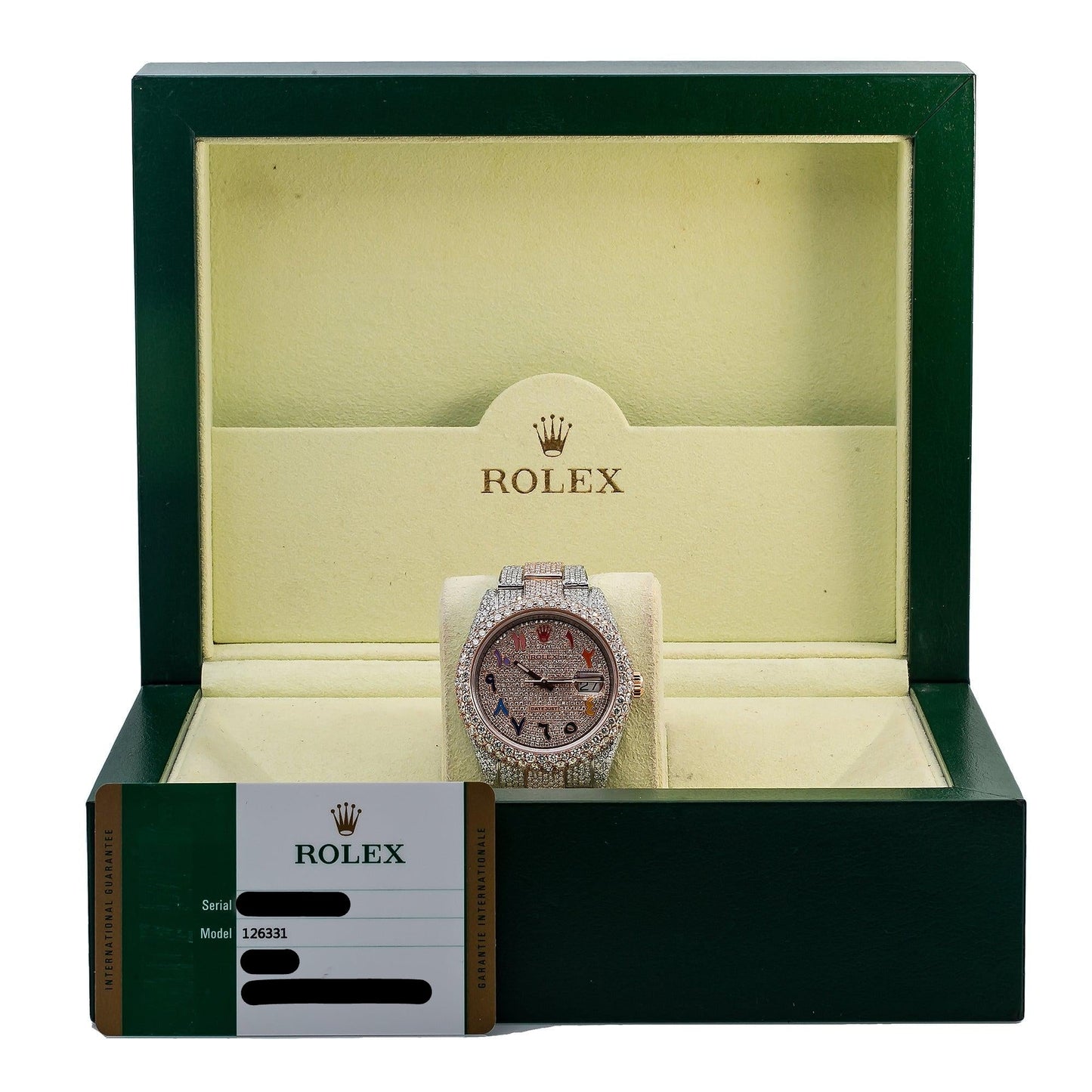 Rolex Datejust 41MM 126331 Diamond Paved Rainbow Eastern Arabic Dial Diamond Bezel Two Tone Rose Gold Full Diamond Jubilee Bracelet