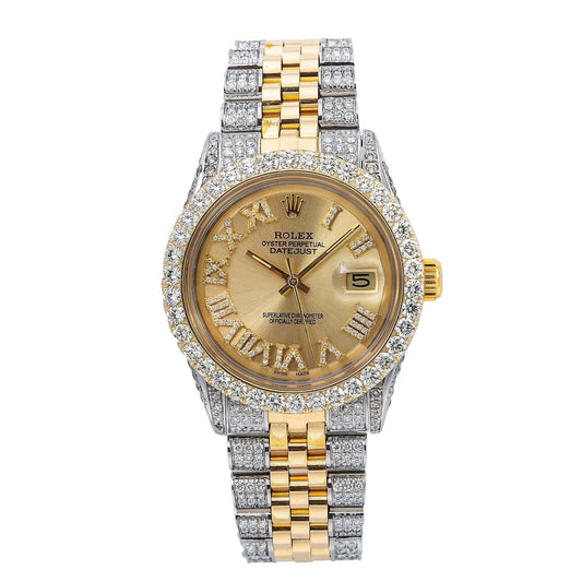 Rolex Datejust 36MM 1601 Champagne Roman Diamond Dial Diamond Bezel Two Tone Yellow Gold Semi Diamond Jubilee Bracelet 6.75ct