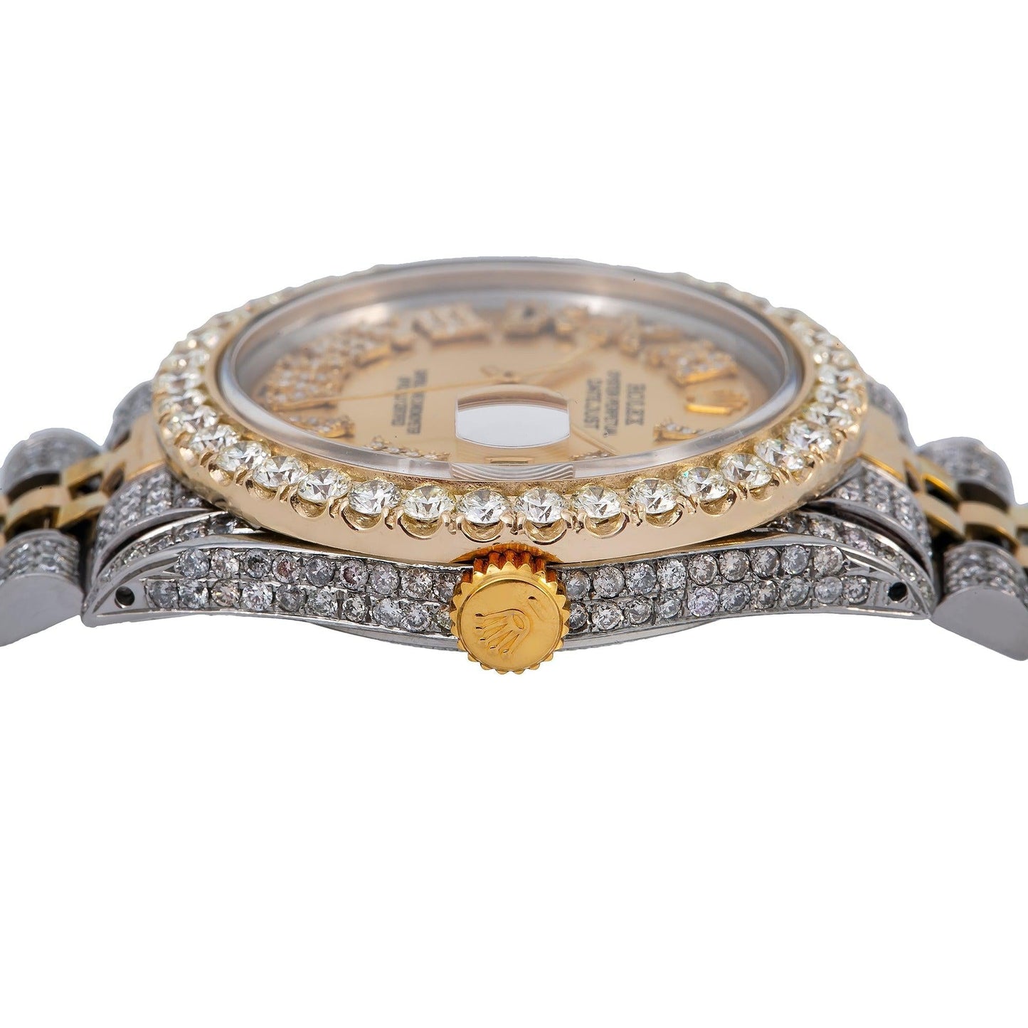 Rolex Datejust 36MM 1601 Champagne Roman Diamond Dial Diamond Bezel Two Tone Yellow Gold Semi Diamond Jubilee Bracelet 6.75ct