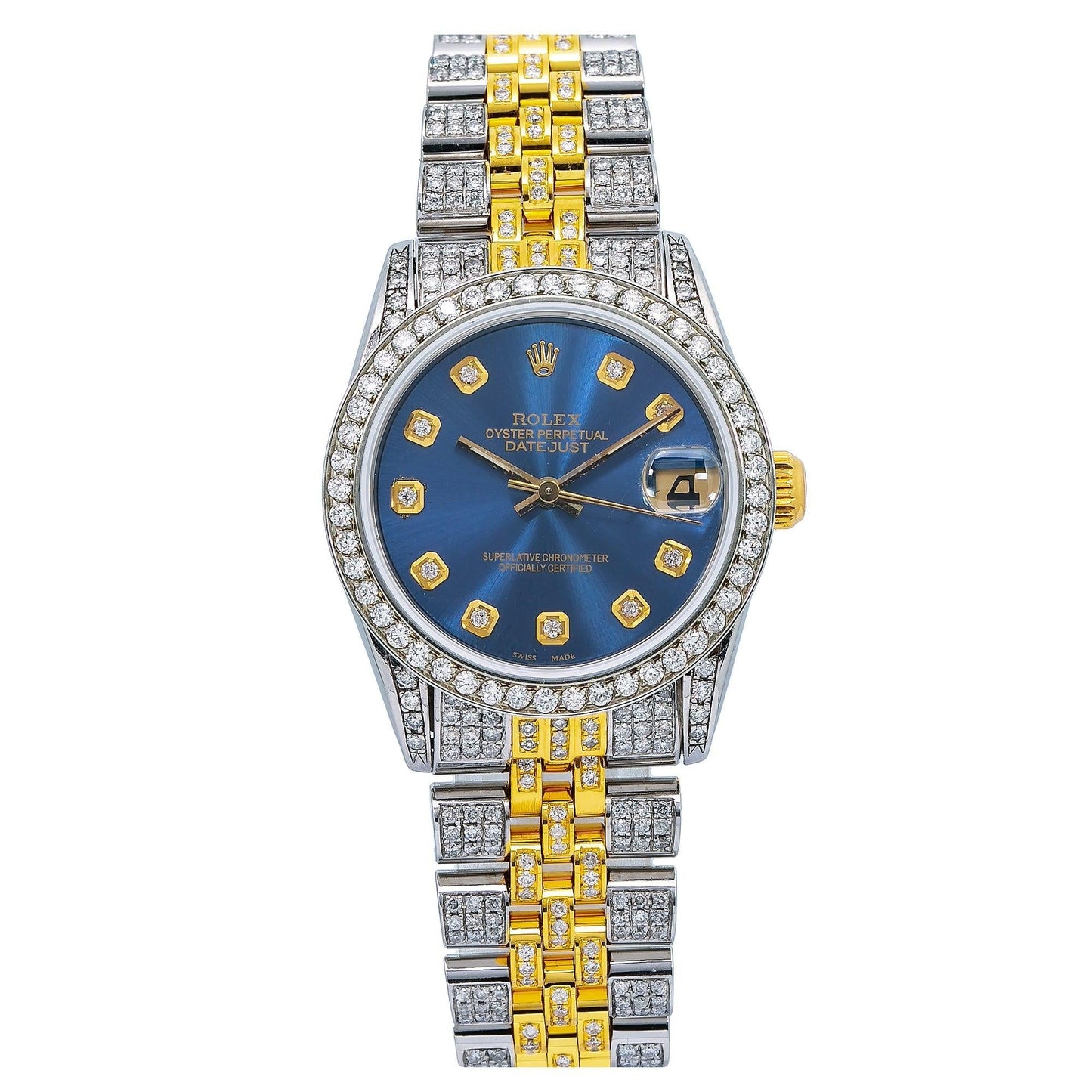Rolex Datejust 31MM 6824 Blue Diamond Dial Diamond Bezel Two Tone Yellow Gold Full Diamond Jubilee Bracelet