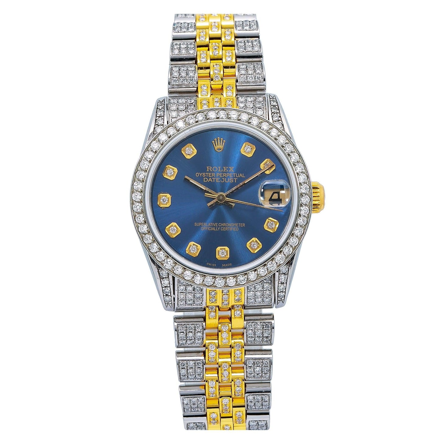 Rolex Datejust 31MM 68273 Blue Diamond Dial Diamond Bezel Two Tone Yellow Gold Full Diamond Jubilee Bracelet