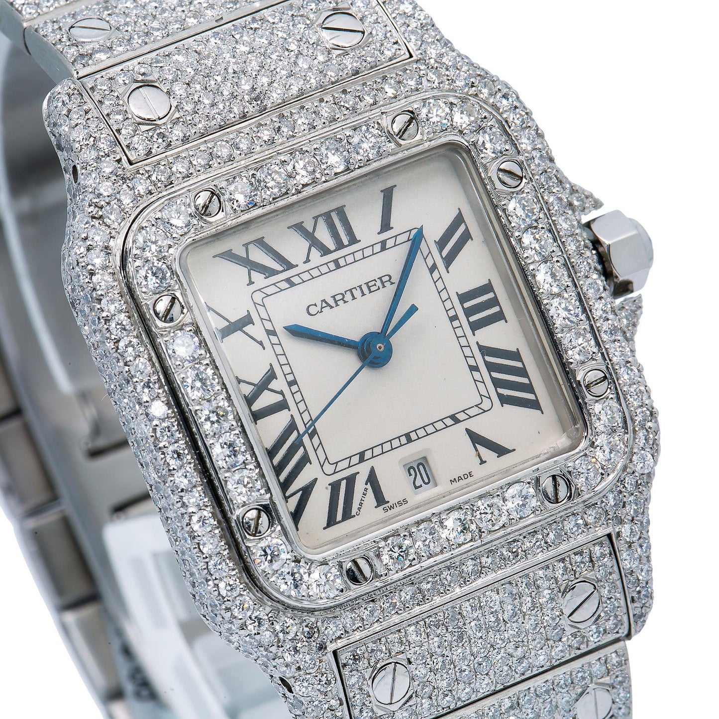 Diamond Cartier Santos Galbée White Dial 29mm With Stainless Steel Bracelet