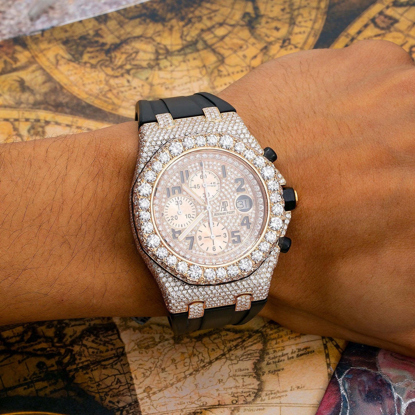 Audemars Piguet Royal Oak Offshore Chronograph 25940OK 42MM Rose Gold Diamond Dial With Rubber Bracelet