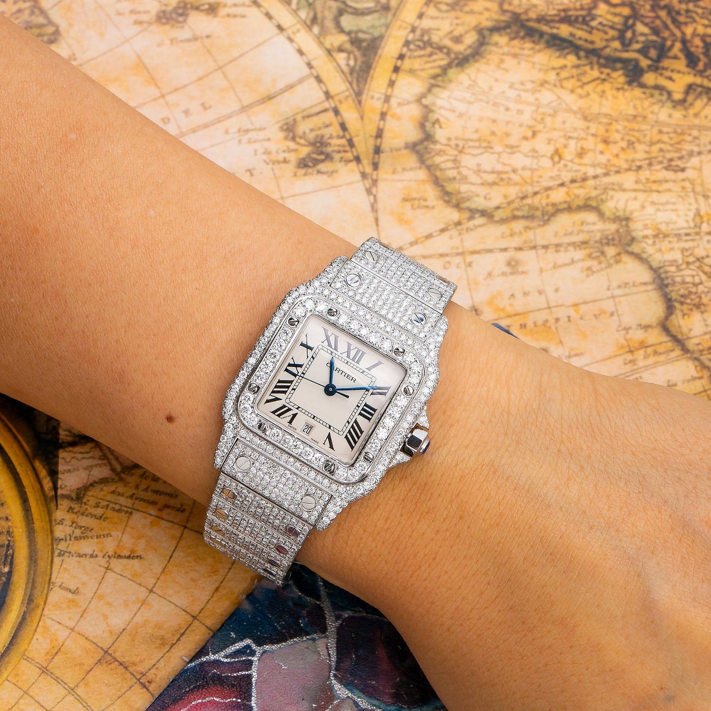 Diamond Cartier Santos Galbée White Dial 29mm With Stainless Steel Bracelet