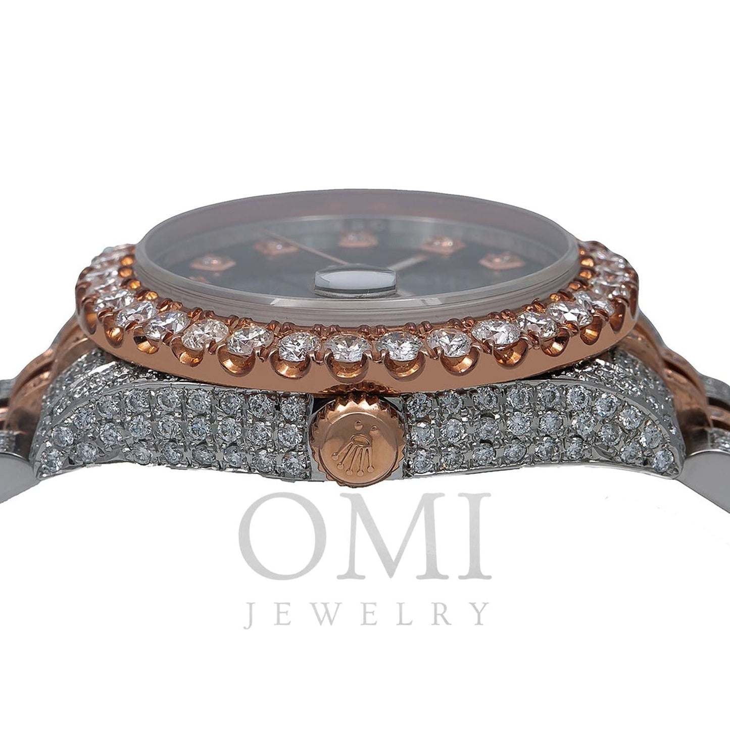 Rolex Datejust 31MM 178271 Black Mother of Pearl Diamond Dial Diamond Bezel Two Tone Rose Gold Full Diamond Jubilee Bracelet 9.65ct