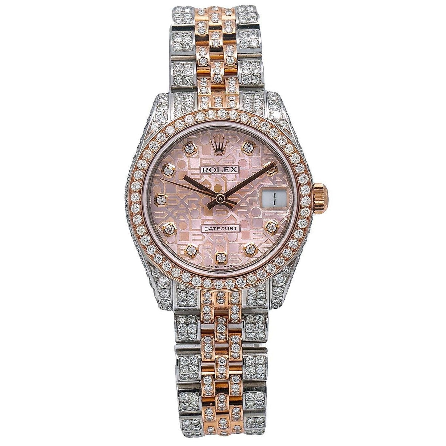 Rolex Datejust 31MM 178271 Pink Pattern Diamond Dial Diamond Bezel Two Tone Rose Gold Full Diamond Jubilee Bracelet 7.25ct