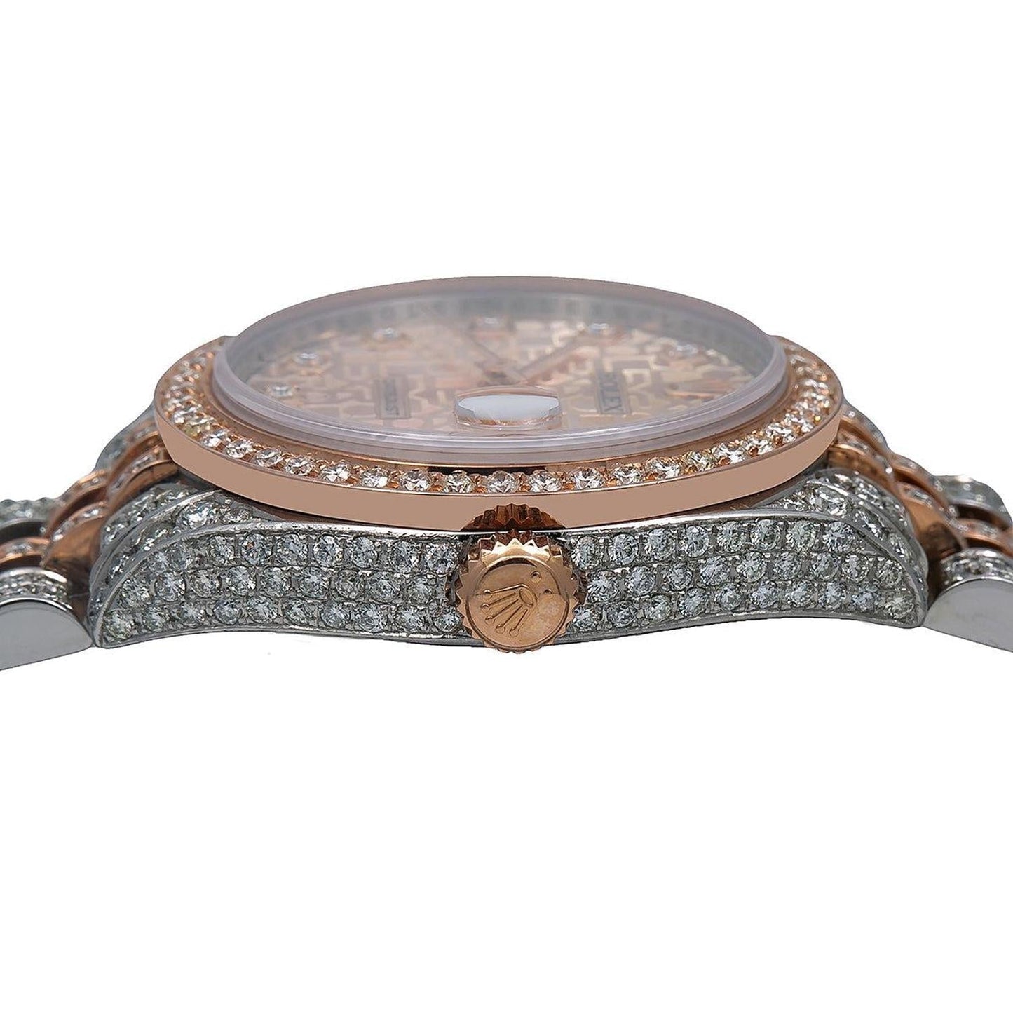 Rolex Datejust 31MM 178271 Pink Pattern Diamond Dial Diamond Bezel Two Tone Rose Gold Full Diamond Jubilee Bracelet 7.25ct