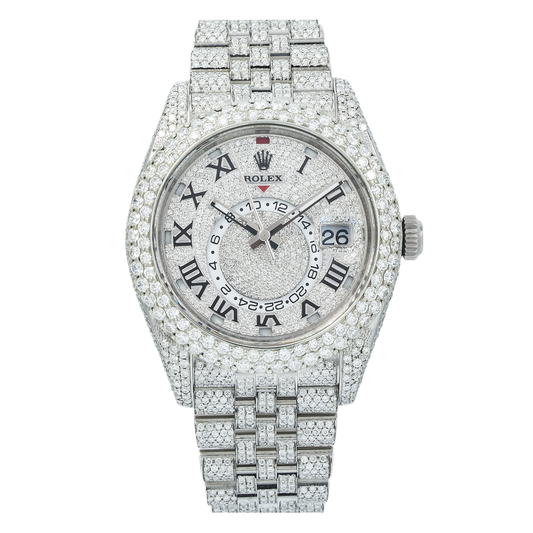 Rolex Sky-Dweller 42MM 326934 Diamond Paved Roman Dial Diamond Bezel Stainless Steel Full Diamond Jubilee Bracelet 21.75ct