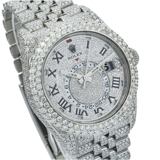 Rolex Sky-Dweller 42MM 326934 Diamond Paved Roman Dial Diamond Bezel Stainless Steel Full Diamond Jubilee Bracelet 21.75ct