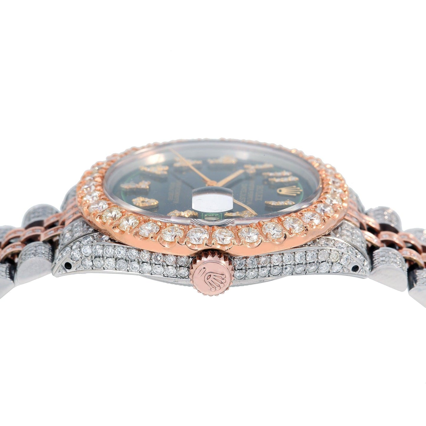 Rolex Datejust 36MM 1601 Green Eastern Arabic Diamond Dial Diamond Bezel Two Tone Rose Gold Full Diamond Jubilee Bracelet