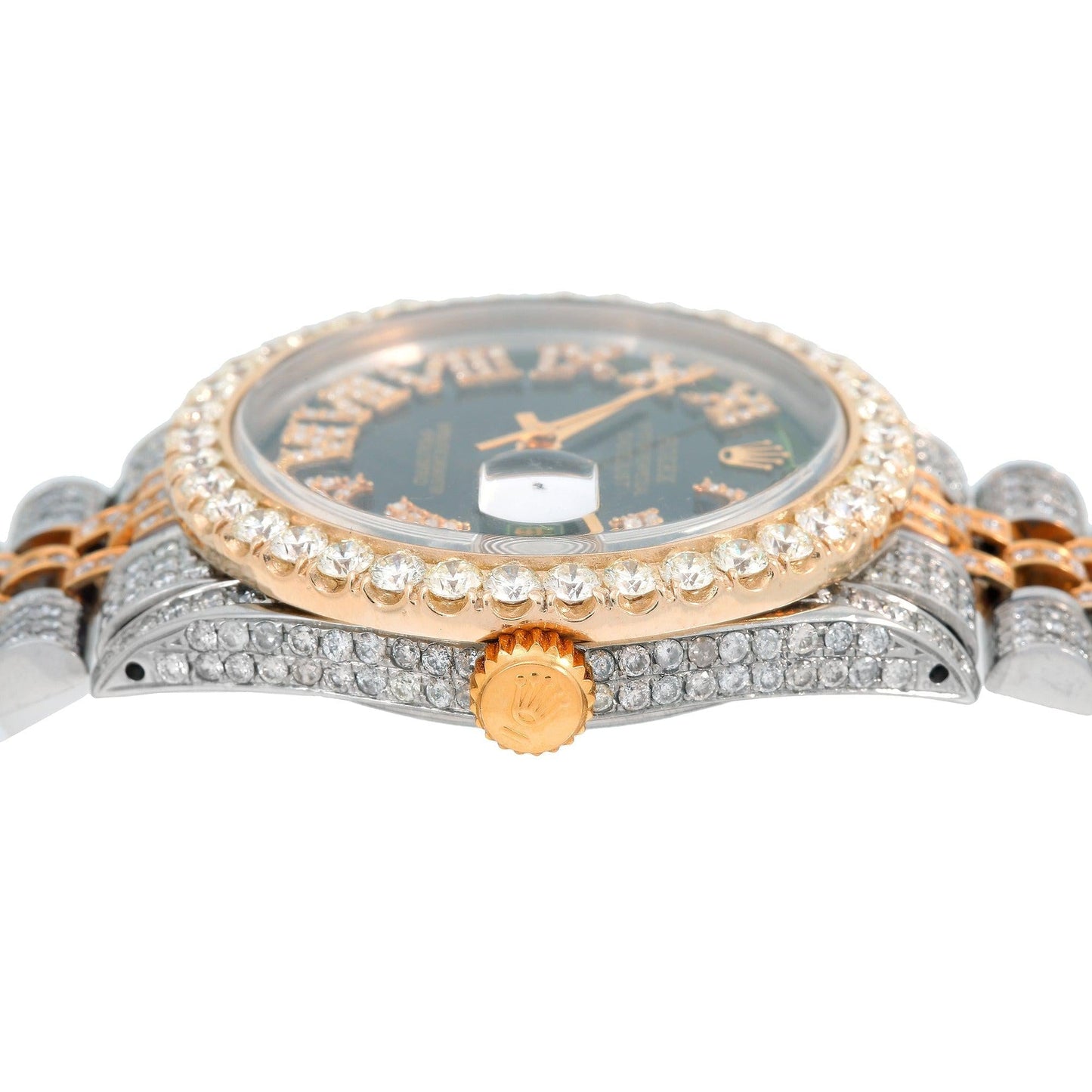 Rolex Datejust 36MM 1601 Green Roman Diamond Dial Diamond Bezel Two Tone Yellow Gold Full Diamond Jubilee Bracelet 9.25ct