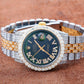 Rolex Datejust 36MM 1601 Green Roman Diamond Dial Diamond Bezel Two Tone Yellow Gold Full Diamond Jubilee Bracelet 9.25ct