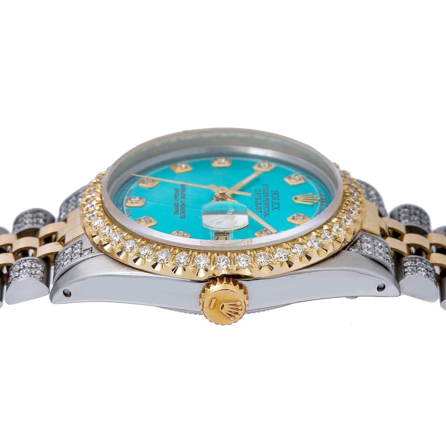 Rolex Datejust 36MM 1601 Turquoise Diamond Dial Diamond Bezel Two Tone Yellow Gold Semi Diamond Jubilee Bracelet
