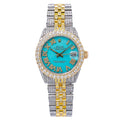 Rolex Datejust 31MM 6827 Turquoise Roman Diamond Dial Diamond Bezel Two Tone Yellow Gold Full Diamond Jubilee Bracelet 7.25ct