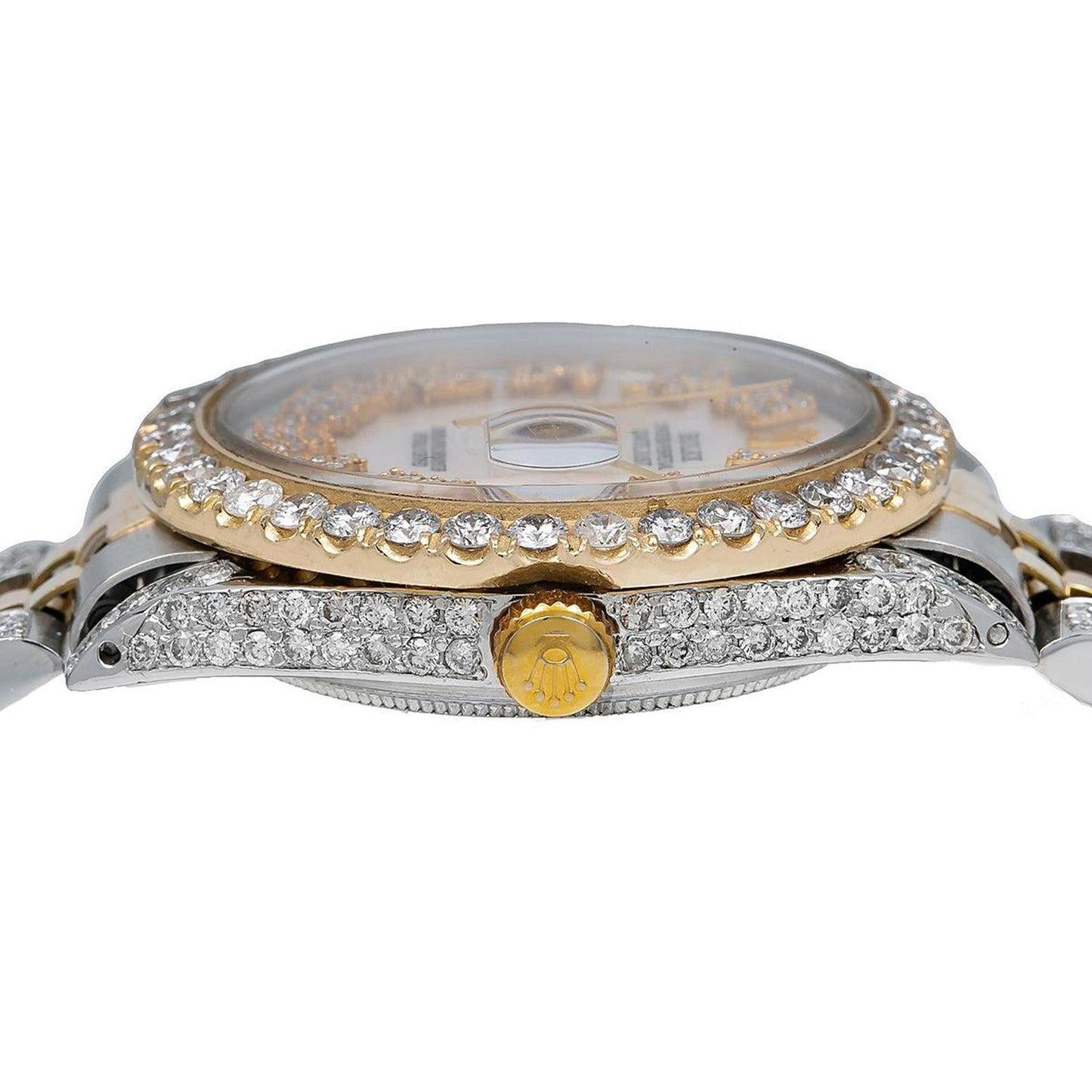 Rolex Datejust 36MM 1601 Mother of Pearl Roman Diamond Dial Diamond Bezel Two Tone Yellow Gold Semi Diamond Jubilee Bracelet 8.75ct