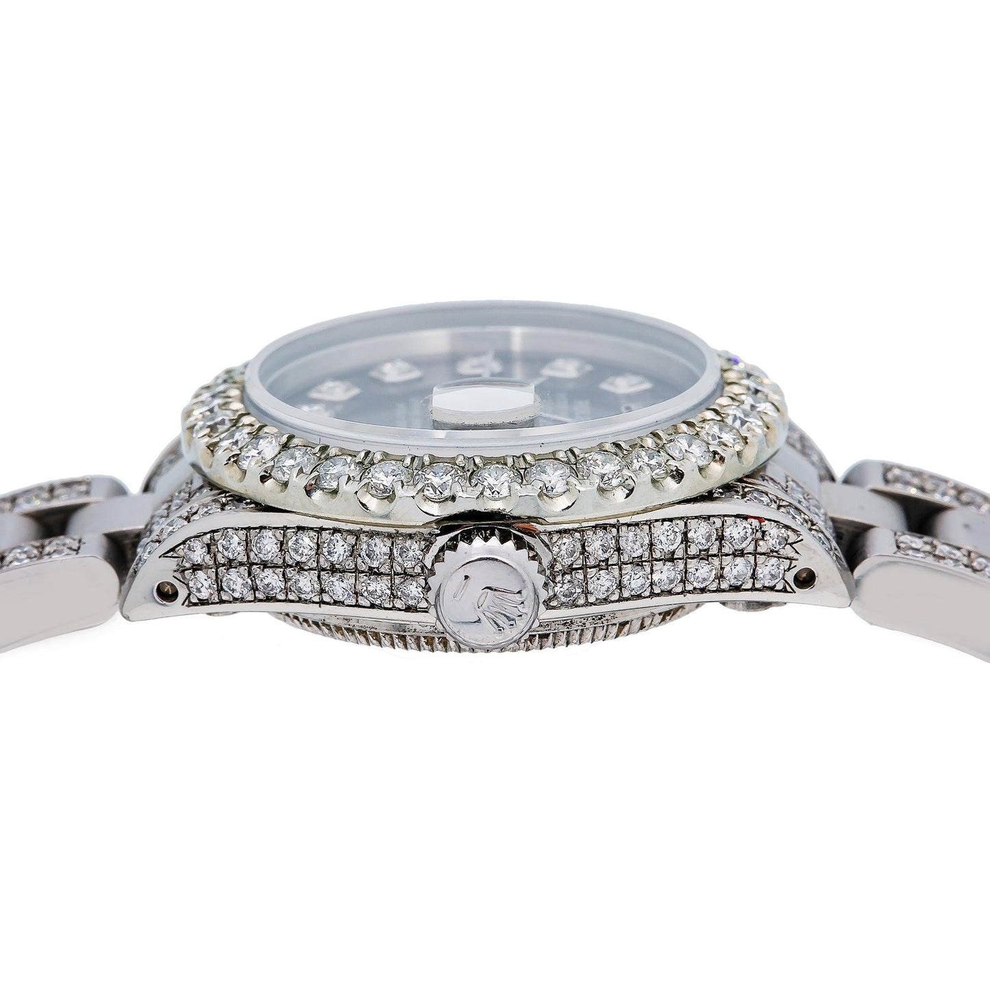 Rolex Datejust 26MM 69160 Black Diamond Dial Diamond Bezel Stainless Steel Semi Diamond Oyster Bracelet 4.25ct