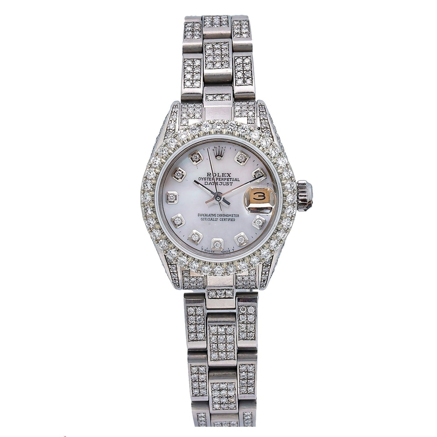 Rolex Datejust 26MM 69160 Mother of Pearl Diamond Dial Diamond Bezel Stainless Steel Full Diamond Oyster Bracelet 5.75ct