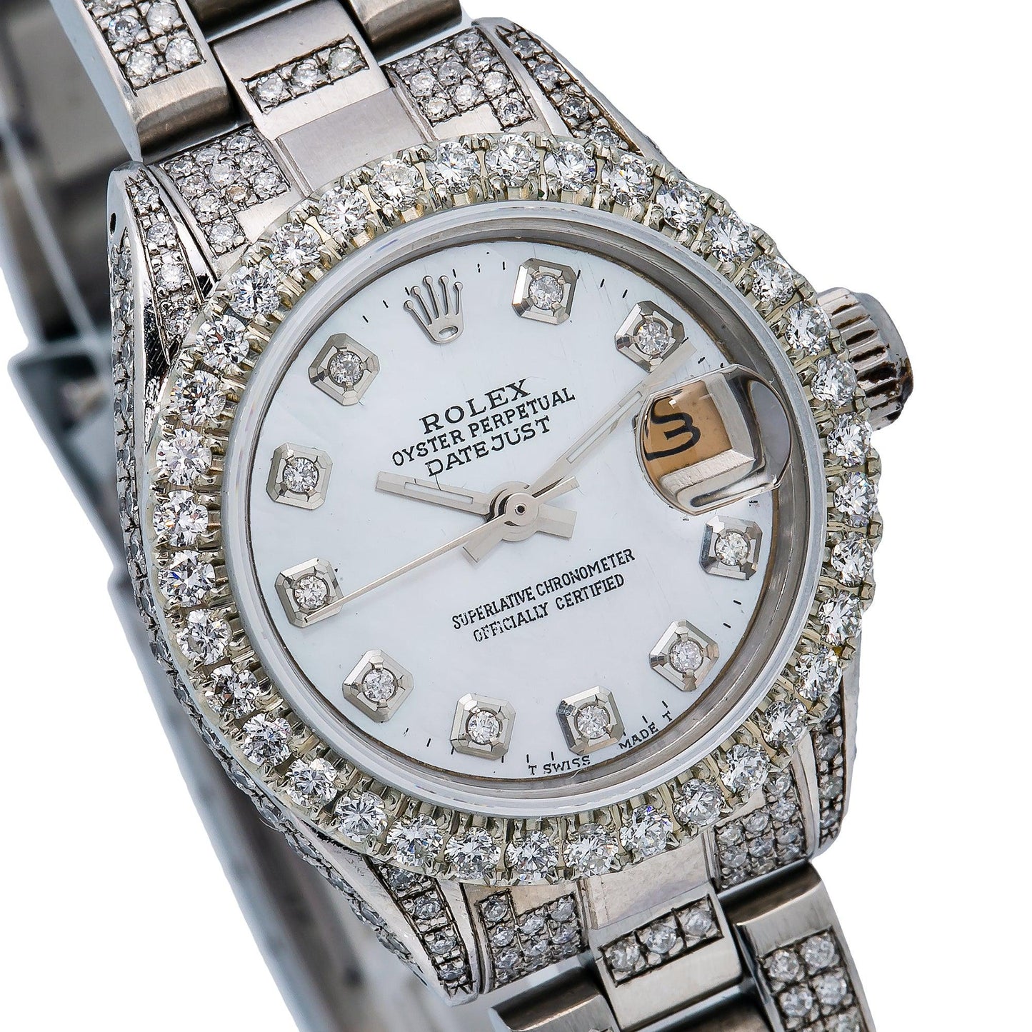 Rolex Datejust 26MM 69160 Mother of Pearl Diamond Dial Diamond Bezel Stainless Steel Full Diamond Oyster Bracelet 5.75ct