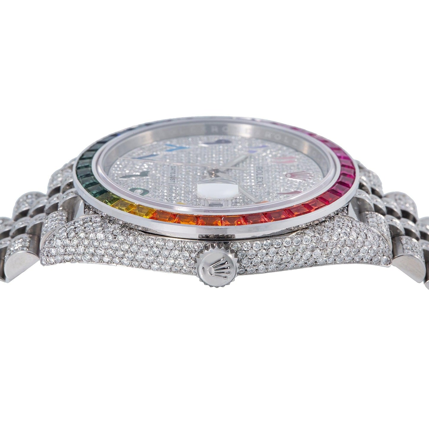 Rolex Datejust 41MM 126300 Diamond Paved Rainbow Eastern Arabic Dial Rainbow Gemstone Bezel Stainless Steel Full Diamond Jubilee Bracelet 14.75ct