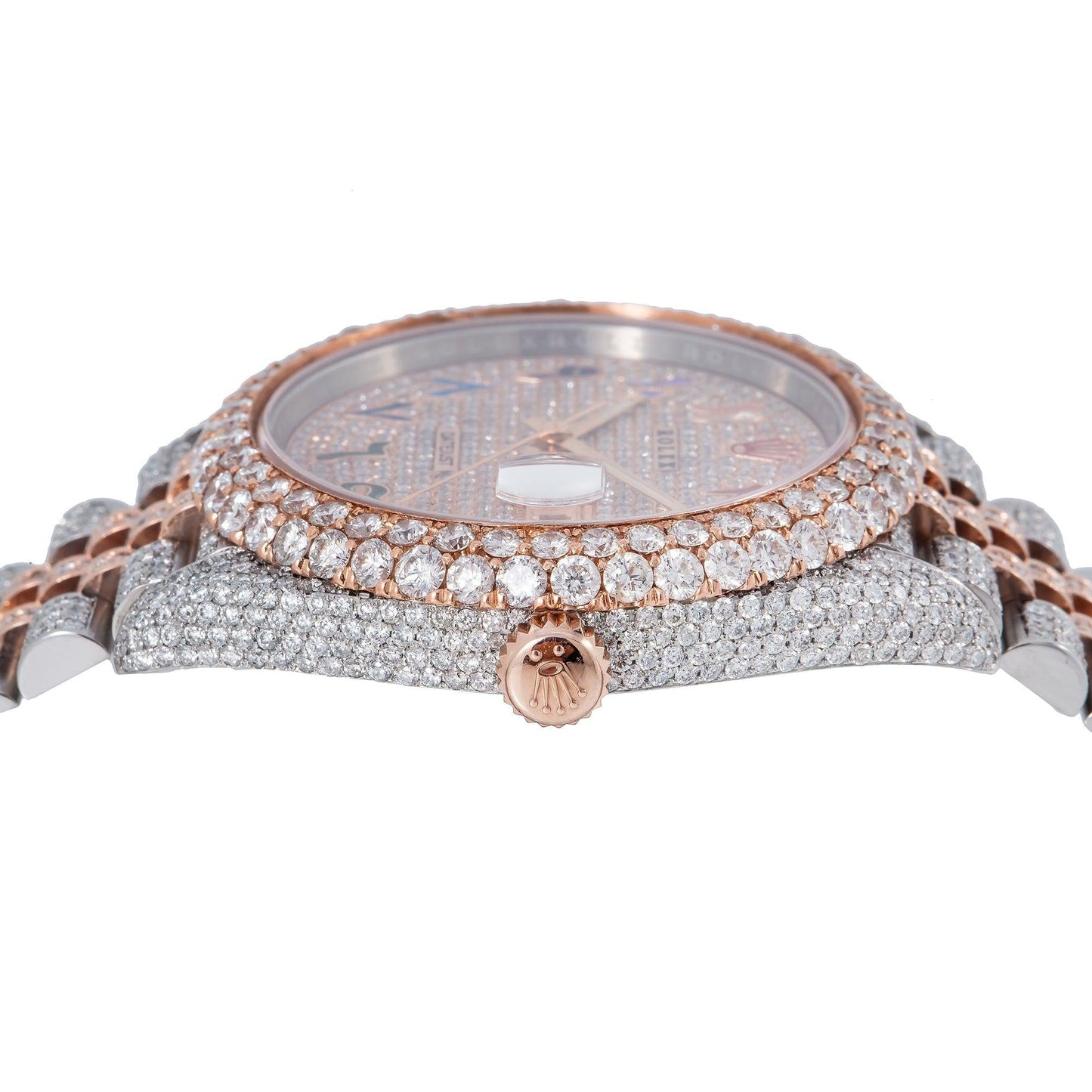 Rolex Datejust 41MM 126331 Diamond Paved Rainbow Eastern Arabic Dial Diamond Bezel Two Tone Rose Gold Full Diamond Oyster Bracelet 15.75ct