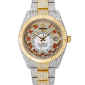 Rolex Sky-Dweller 42MM 326933 Diamond Paved Red Roman Dial Fluted Bezel Two Tone Yellow Gold Full Diamond Oyster Bracelet 25.75ct