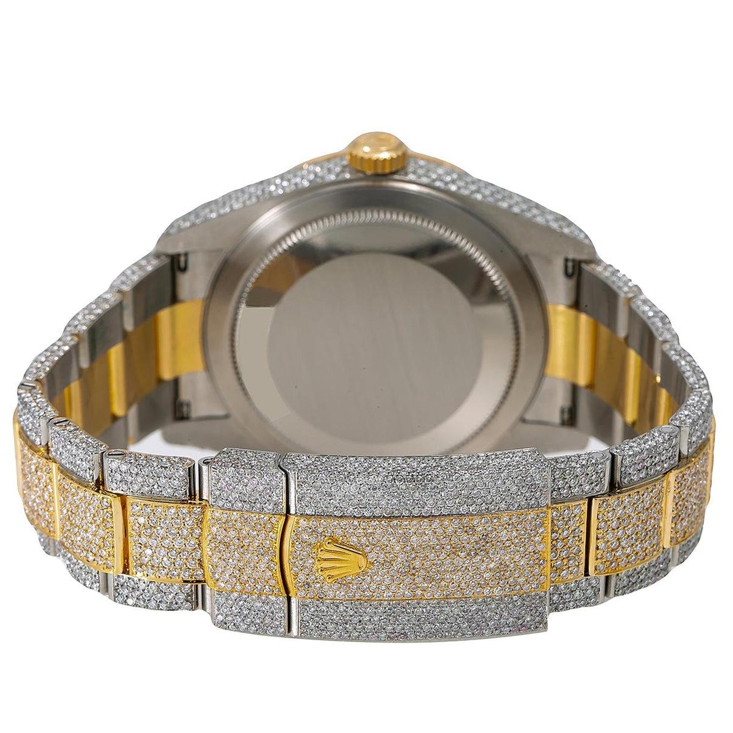 Rolex Sky-Dweller 42MM 326933 Diamond Paved Red Roman Dial Fluted Bezel Two Tone Yellow Gold Full Diamond Oyster Bracelet 25.75ct