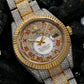 Rolex Sky-Dweller 42MM 326933 Diamond Paved Red Roman Dial Fluted Bezel Two Tone Yellow Gold Full Diamond Oyster Bracelet 25.75ct