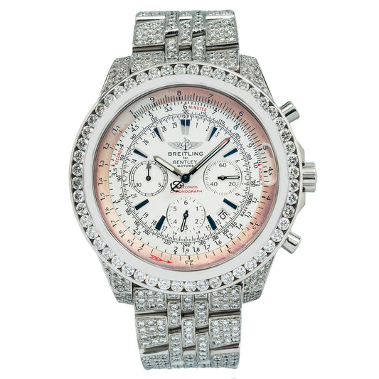 Breitling Bentley Motors A25362 49MM White Dial With Diamond Bezel And Bracelet 8.00 CT