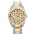 Rolex Datejust 36MM 116203 Diamond Paved Rainbow Hour Dial Diamond Bezel Two Tone Yellow Gold Semi Diamond Oyster Bracelet