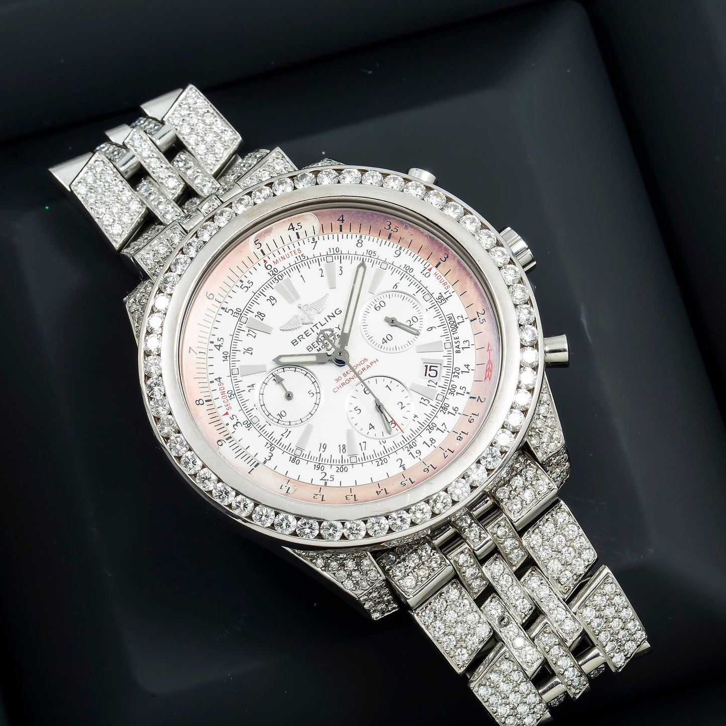 Breitling Bentley Motors A25362 49MM White Dial With Diamond Bezel And Bracelet 8.00 CT
