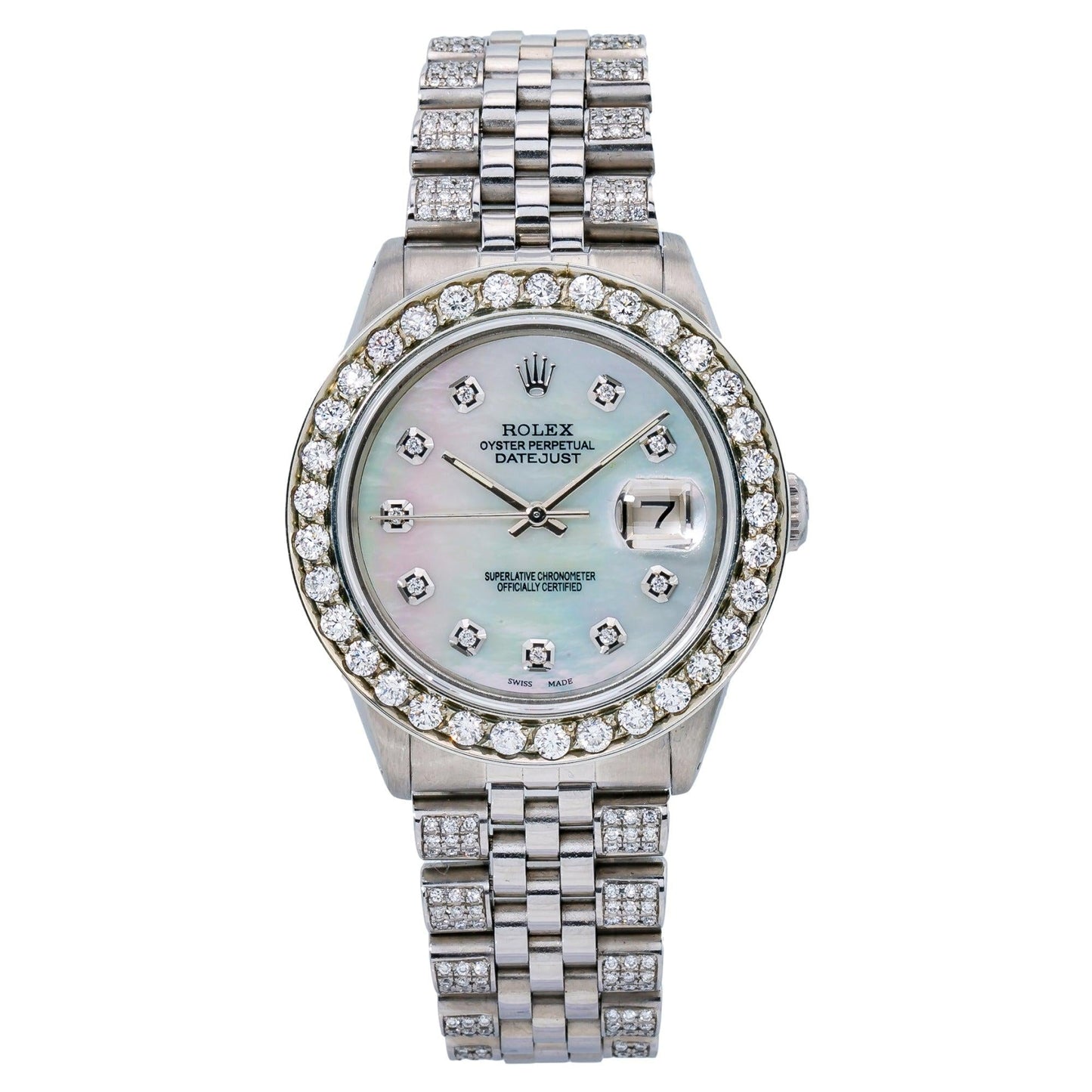 Rolex Datejust 36MM 16234 Mother of Pearl Diamond Dial Diamond Bezel Stainless Steel Semi Diamond Jubilee Bracelet