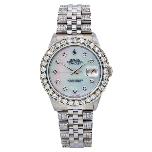 Rolex Datejust 36MM 16234 Mother of Pearl Diamond Dial Diamond Bezel Stainless Steel Semi Diamond Jubilee Bracelet