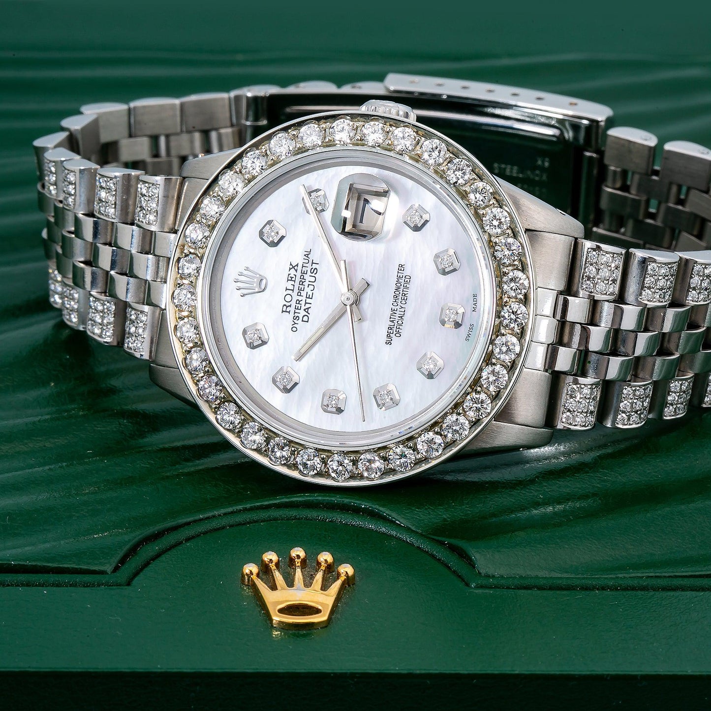 Rolex Datejust 36MM 16234 Mother of Pearl Diamond Dial Diamond Bezel Stainless Steel Semi Diamond Jubilee Bracelet