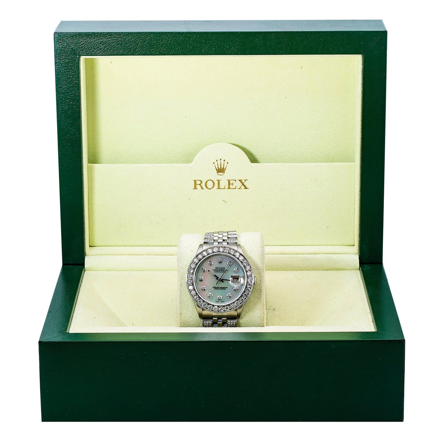 Rolex Datejust 36MM 16234 Mother of Pearl Diamond Dial Diamond Bezel Stainless Steel Semi Diamond Jubilee Bracelet