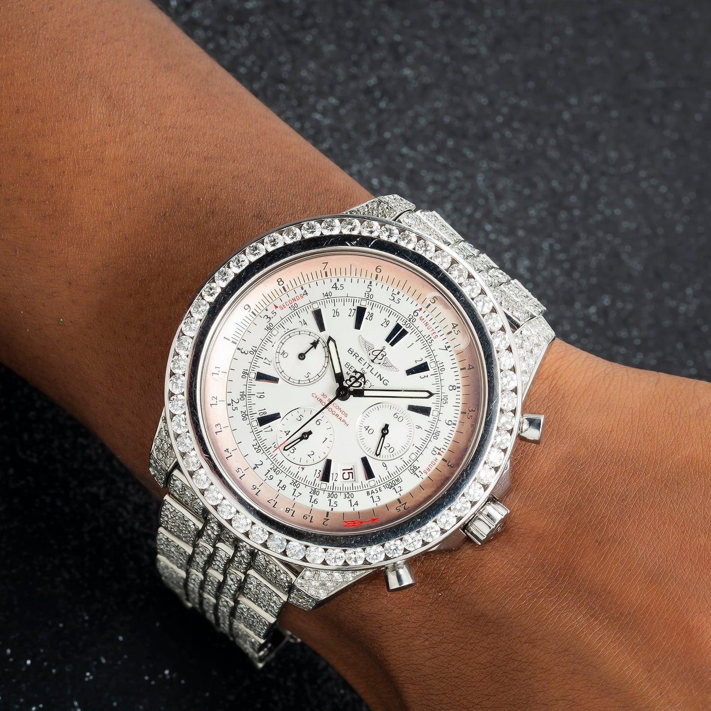 Breitling Bentley Motors A25362 49MM White Dial With Diamond Bezel And Bracelet 8.00 CT