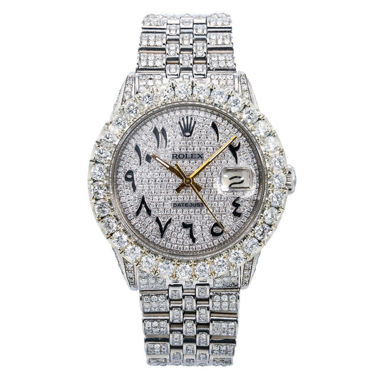 Rolex Datejust 36MM 16030 Diamond Paved Eastern Arabic Dial Diamond Bezel Stainless Steel Full Diamond Jubilee Bracelet 8.75ct
