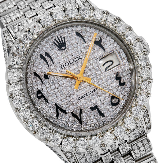 Rolex Datejust 36MM 16030 Diamond Paved Eastern Arabic Dial Diamond Bezel Stainless Steel Full Diamond Jubilee Bracelet 8.75ct